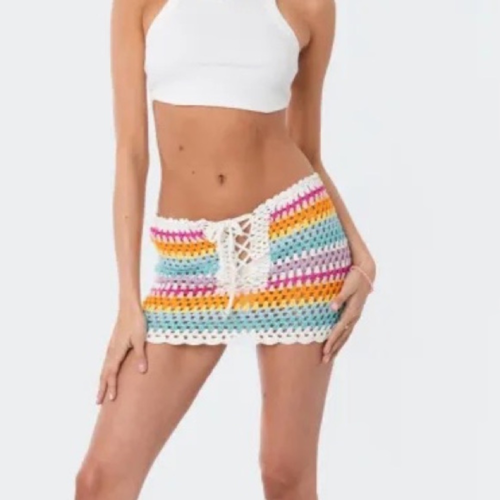 edikted rainbow crochet lace up kini skirt